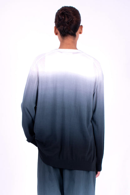#1205 Oversized V-neck Cardigan In Organic Cotton- Black Ombre — Lars Andersson, view 3