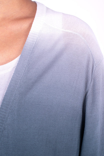 #1205 Oversized V-neck Cardigan In Organic Cotton- Black Ombre — Lars Andersson, view 4