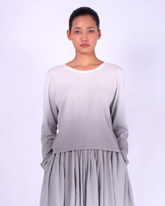 #1212 Cropped long sleeve boatneck top in organic cotton