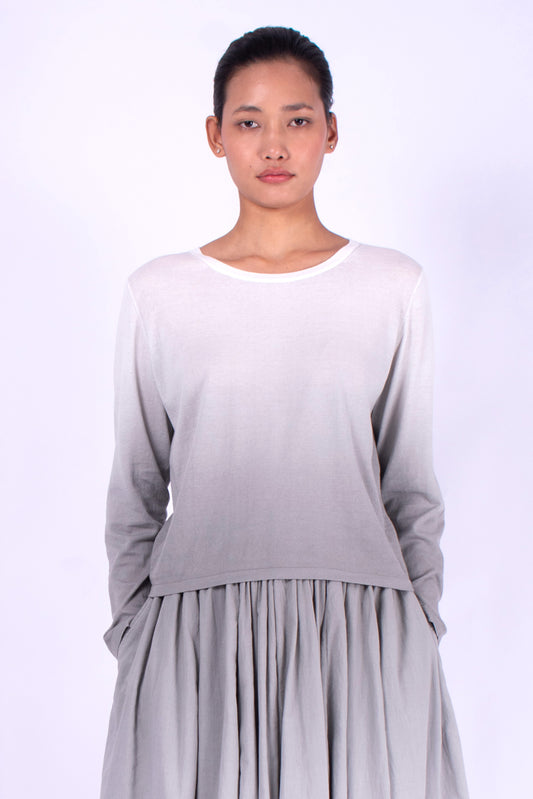 #1212 Cropped long sleeve boatneck top in organic cotton