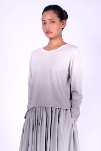 #1212 Cropped Long Sleeve Boatneck Top In Organic Cotton- Cement Ombre — Lars Andersson, view 2