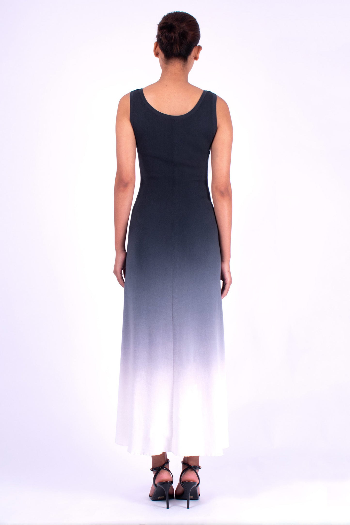 #1251 Scoop-neck Tank Dress 1x1 In Organic Cotton- Charcoal Ombre — Lars Andersson, view 3