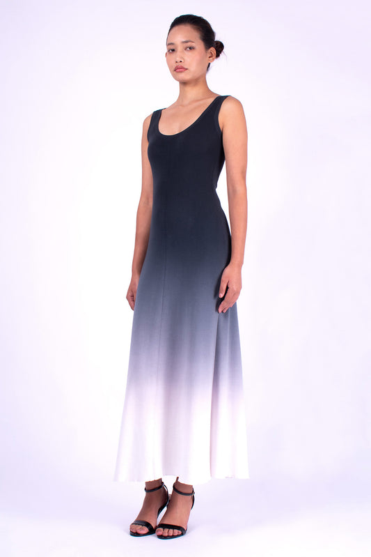 #1251 Scoop-neck Tank Dress 1x1 In Organic Cotton- Charcoal Ombre — Lars Andersson, view 2