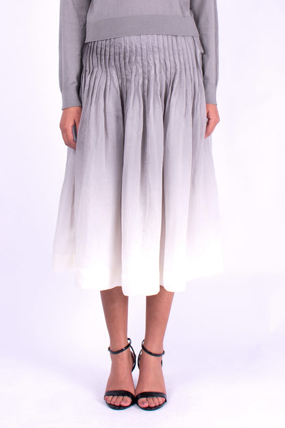 #1273 Pleat Skirt In Silk Organza- Cement Ombre — Lars Andersson hand-loomed knitwear