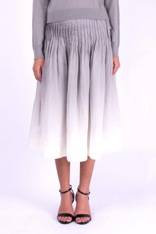 #1273 Pleat Skirt In Silk Organza- Cement Ombre — Lars Andersson hand-loomed knitwear