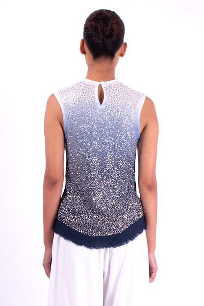 #1282 Sleeveless Top In Cotton Mesh And Metal Sequins- Blue Carlo Ombre — Lars Andersson, view 3