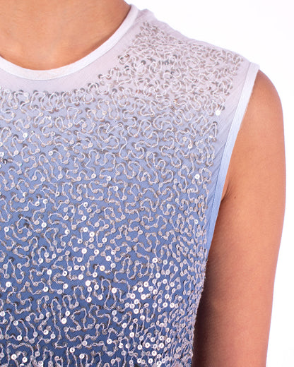 #1282 Sleeveless top in cotton mesh and metal sequins