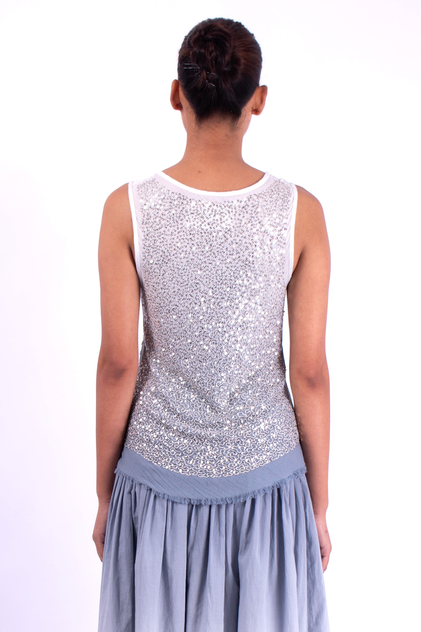 #1283 Scoop-neck Tank Top In Cotton Mesh And Metal Sequins- Storm Ombre — Lars Andersson, view 3