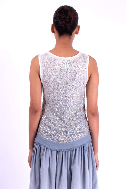 #1283 Scoop-neck Tank Top In Cotton Mesh And Metal Sequins- Storm Ombre — Lars Andersson, view 3