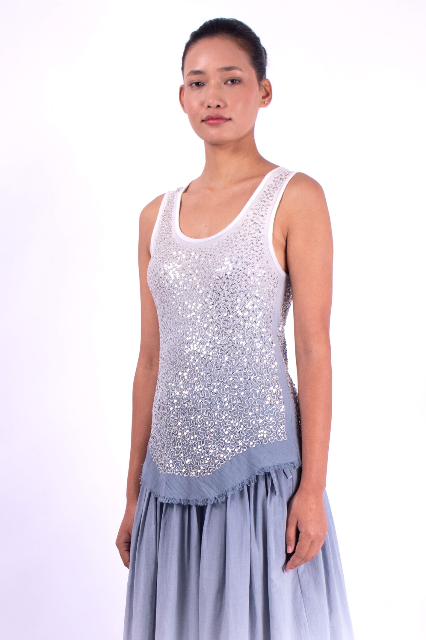 #1283 Scoop-neck Tank Top In Cotton Mesh And Metal Sequins- Storm Ombre — Lars Andersson, view 2