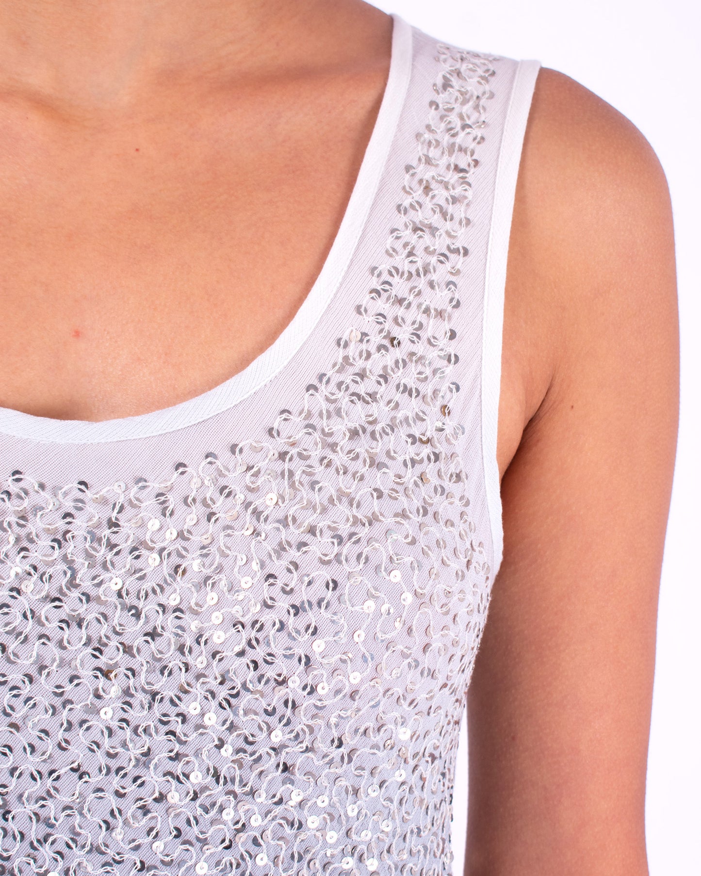 #1283 Scoop-neck tank top in cotton mesh and metal sequins