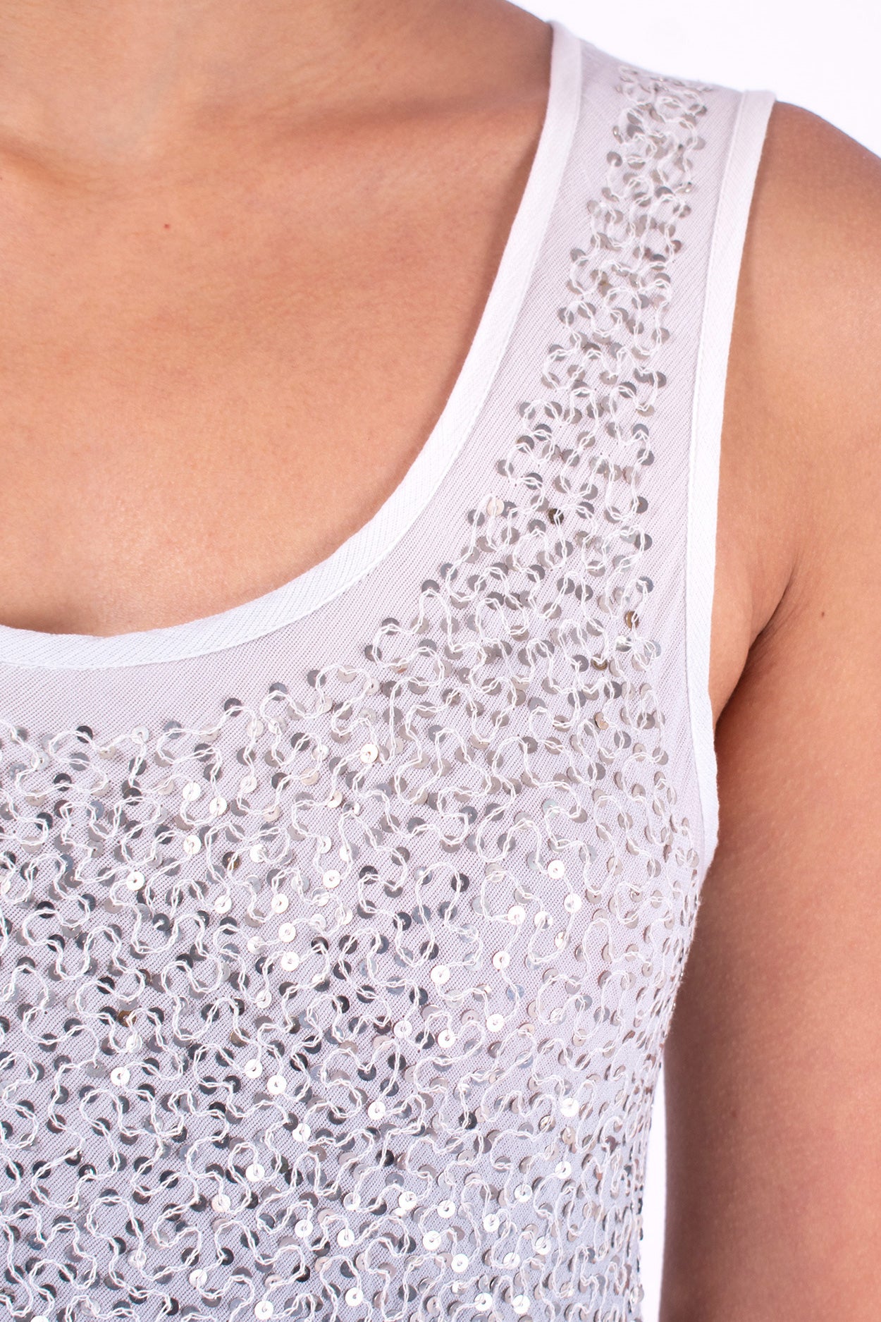 #1283 Scoop-neck Tank Top In Cotton Mesh And Metal Sequins- Storm Ombre — Lars Andersson, view 4