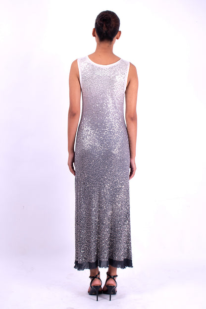 #1288 Scoop-neck Tank Dress In Cotton Mesh And Metal Sequins- Charcoal Ombre — Lars Andersson, view 3