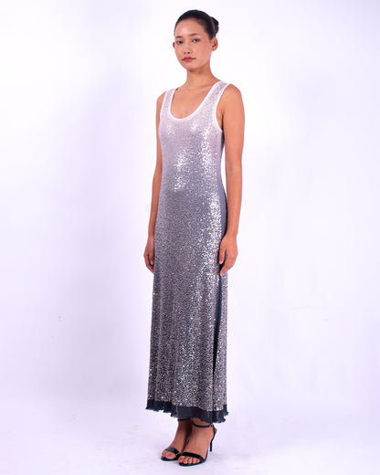#1288 Scoop-neck tank dress in cotton mesh and metal sequins