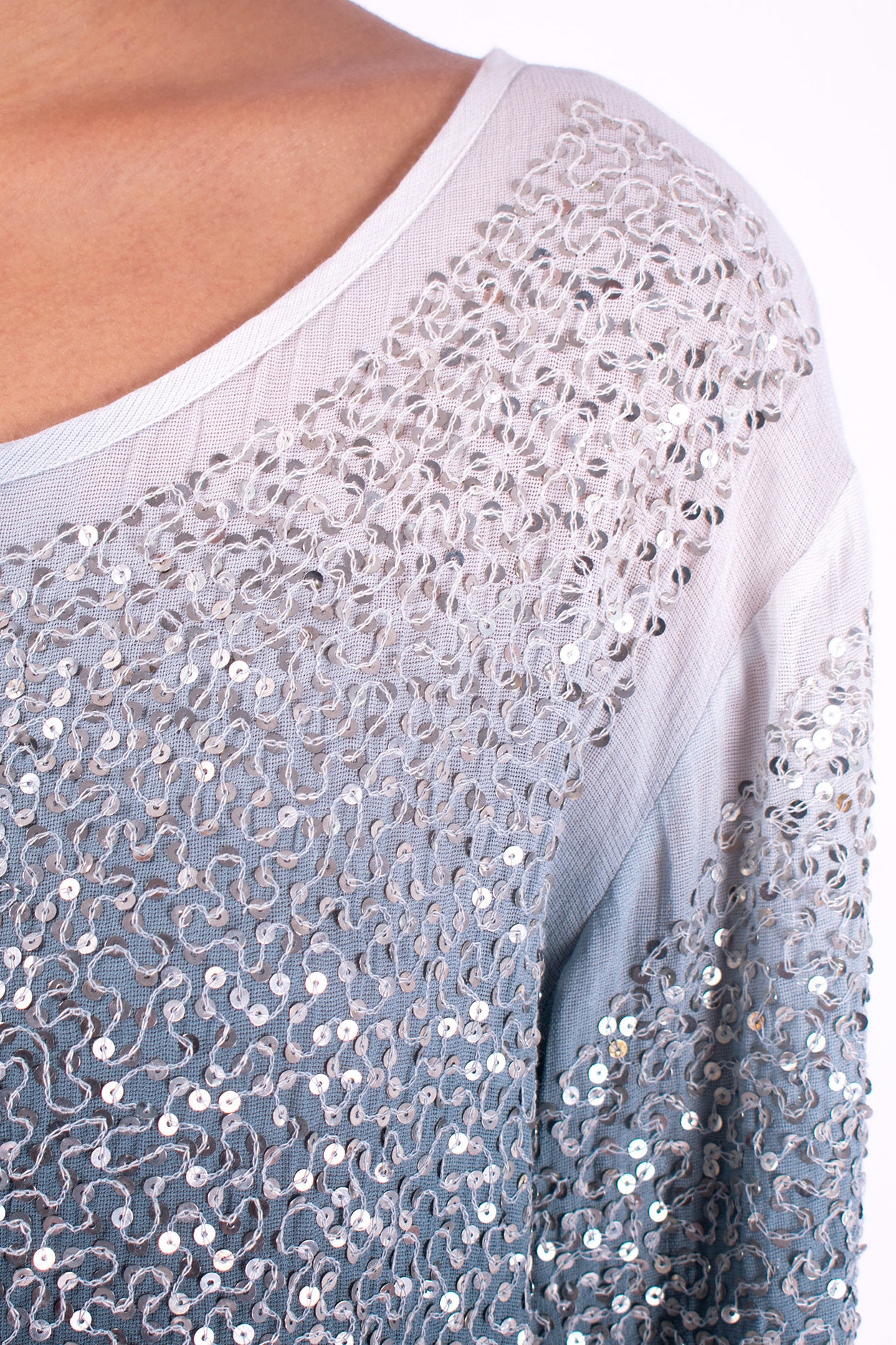 #1292 Cropped Boatneck Top In Cotton Mesh And Metal Sequins- Black Ombre — Lars Andersson, view 4