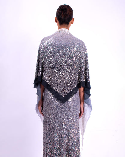 #1296 Triangle shawl in cotton mesh and metal sequins