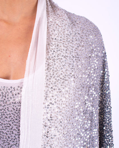 #1296 Triangle shawl in cotton mesh and metal sequins