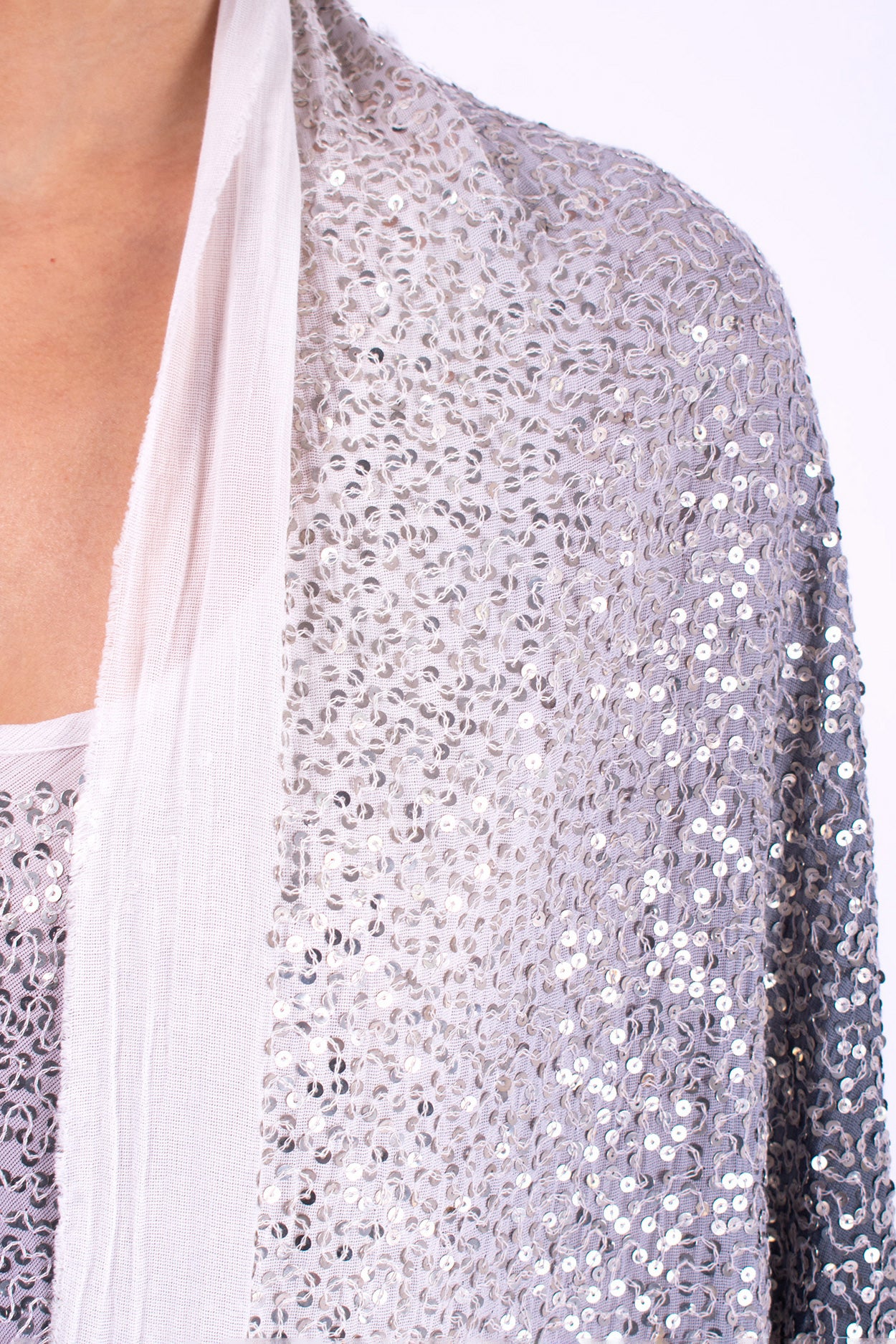 #1296 Triangle Shawl In Cotton Mesh And Metal Sequins- Charcoal Ombre — Lars Andersson, view 4