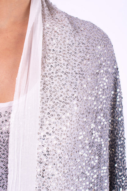 #1296 Triangle Shawl In Cotton Mesh And Metal Sequins- Charcoal Ombre — Lars Andersson, view 4