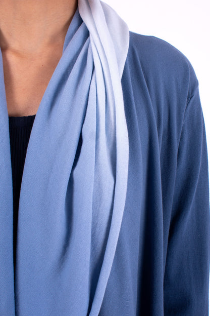 #1354 Draped Hooded Wrap Jacket In Organic Cotton- Blue Carlo Ombre — Lars Andersson, view 4