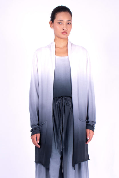 #1355 Shawl Collar Cardigan In Organic Cotton- Charcoal Ombre — Lars Andersson hand-loomed knitwear