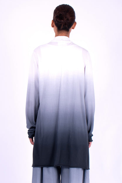 #1355 Shawl Collar Cardigan In Organic Cotton- Charcoal Ombre — Lars Andersson, view 3