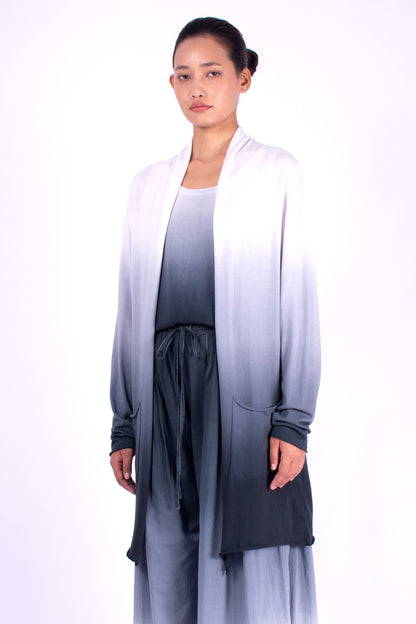 #1355 Shawl Collar Cardigan In Organic Cotton- Charcoal Ombre — Lars Andersson, view 2