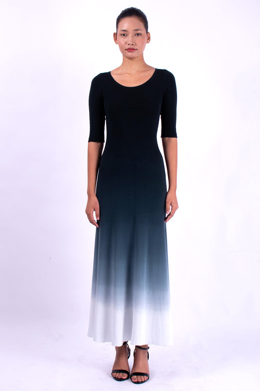 #1357 1/2 sleeve boatneck dress 1x1 rib in organic cotton