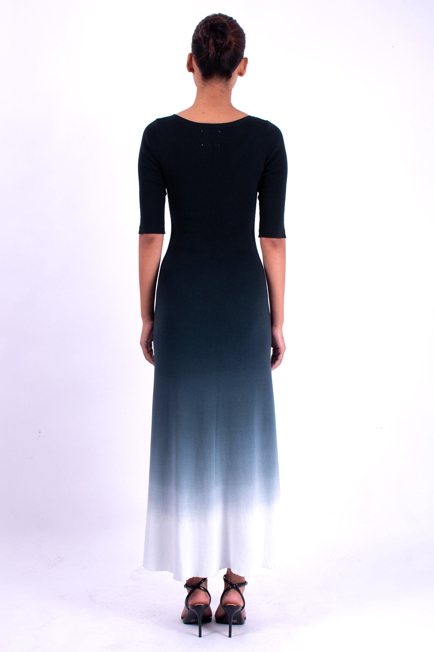 #1357 1/2 Sleeve Boatneck Dress 1x1 Rib In Organic Cotton- Black Ombre — Lars Andersson, view 3