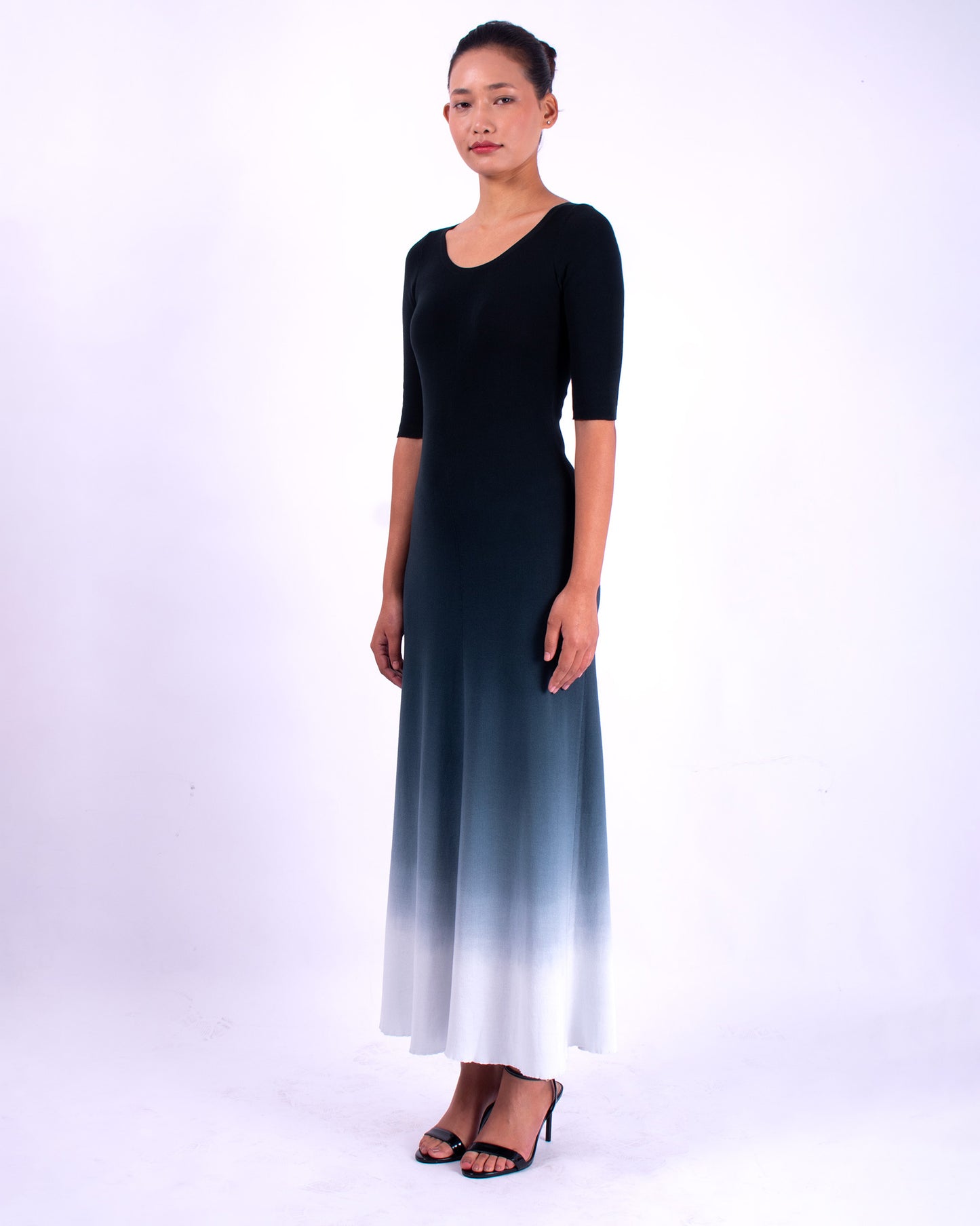 #1357 1/2 sleeve boatneck dress 1x1 rib in organic cotton