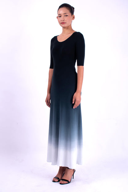 #1357 1/2 Sleeve Boatneck Dress 1x1 Rib In Organic Cotton- Black Ombre — Lars Andersson, view 2