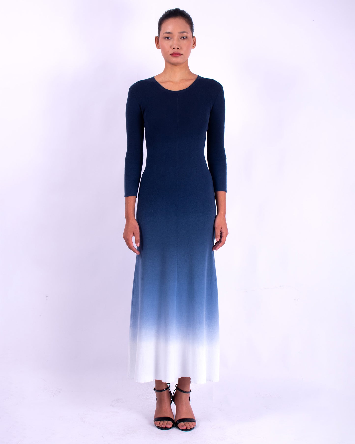#1359 3/4 sleeve crewneck dress 1x1 rib in organic cotton