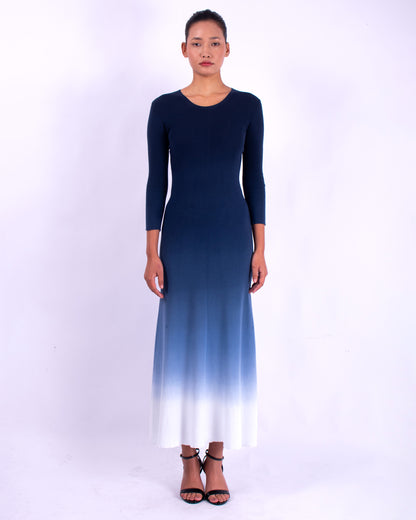 #1359 3/4 sleeve crewneck dress 1x1 rib in organic cotton