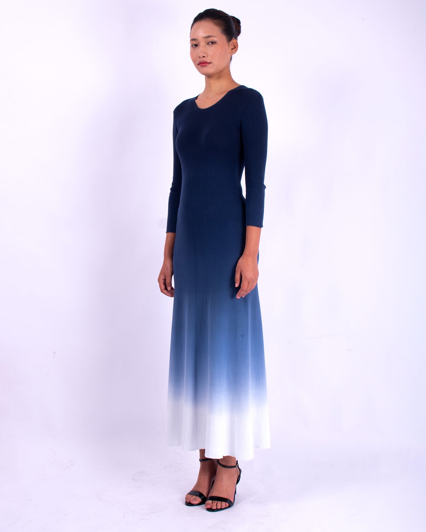 #1359 3/4 sleeve crewneck dress 1x1 rib in organic cotton