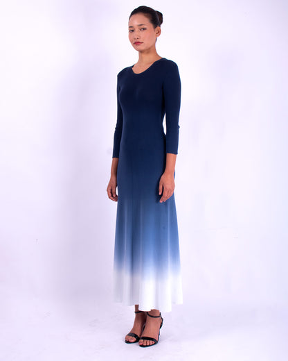 #1359 3/4 sleeve crewneck dress 1x1 rib in organic cotton
