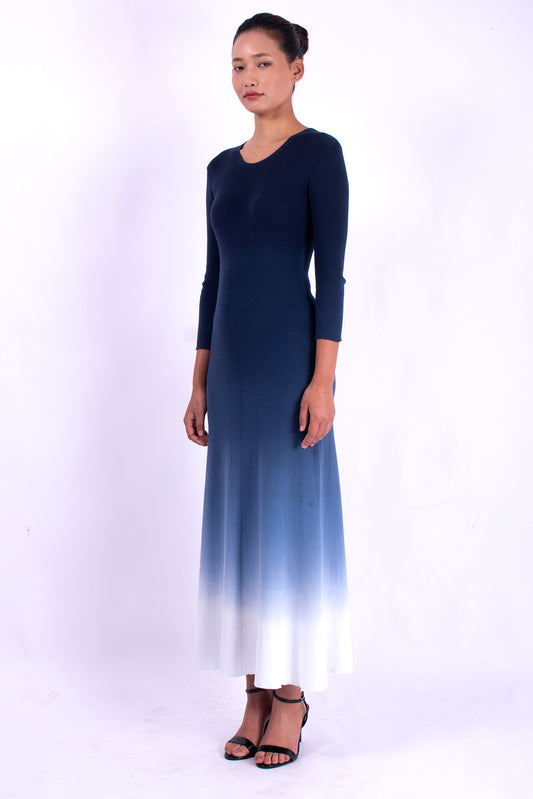 #1359 3/4 sleeve crewneck dress 1x1 rib in organic cotton