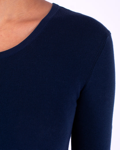 #1359 3/4 sleeve crewneck dress 1x1 rib in organic cotton