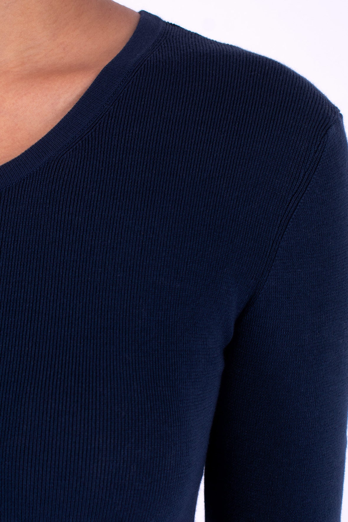 #1359 3/4 Sleeve Crewneck Dress 1x1 Rib In Organic Cotton- Blue Carlo Ombre — Lars Andersson, view 4