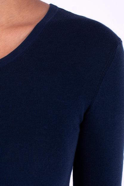 #1359 3/4 Sleeve Crewneck Dress 1x1 Rib In Organic Cotton- Blue Carlo Ombre — Lars Andersson, view 4