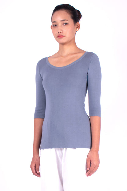 #554 Boatneck Top 1x1 Rib In Organic Cotton- Storm — Lars Andersson, view 2