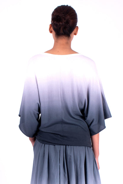 #555 Wing Sleeve Top In Organic Cotton- Charcoal Ombre — Lars Andersson, view 3