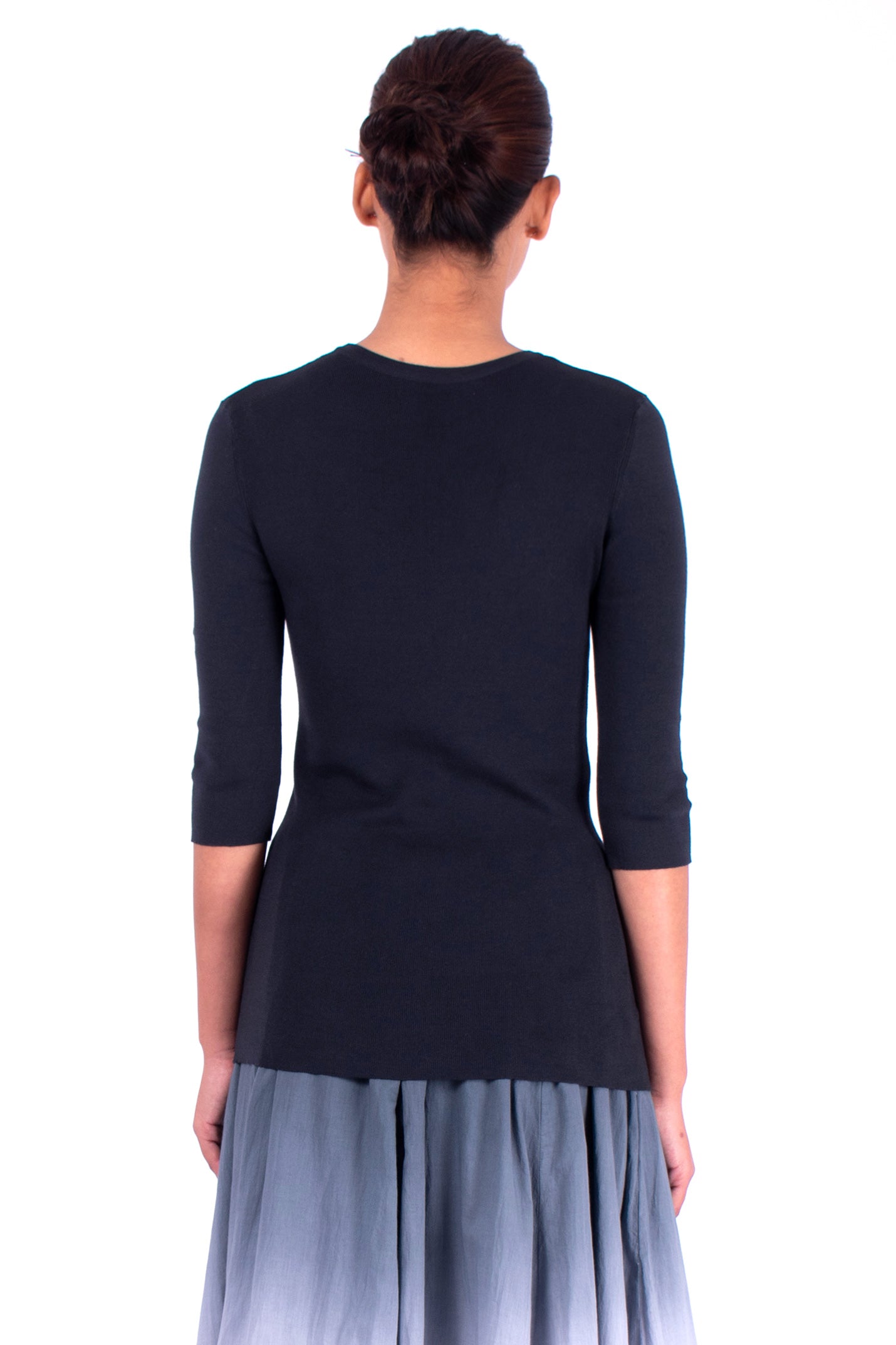 #606 Crewneck Top 1x1 Rib In Organic Cotton- Charcoal — Lars Andersson, view 3