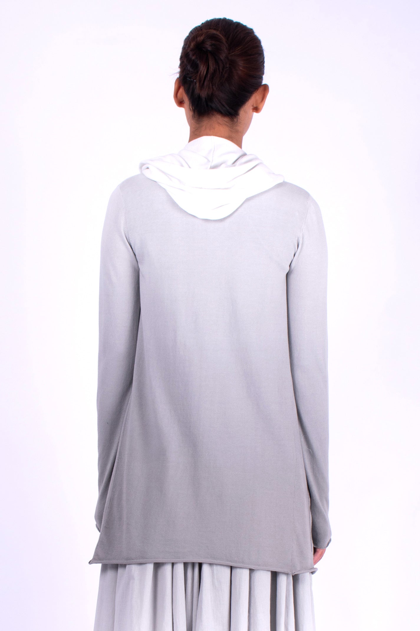 #664 Classic Hooded Wrap Jacket In Organic Cotton- Cement Ombre — Lars Andersson, view 3