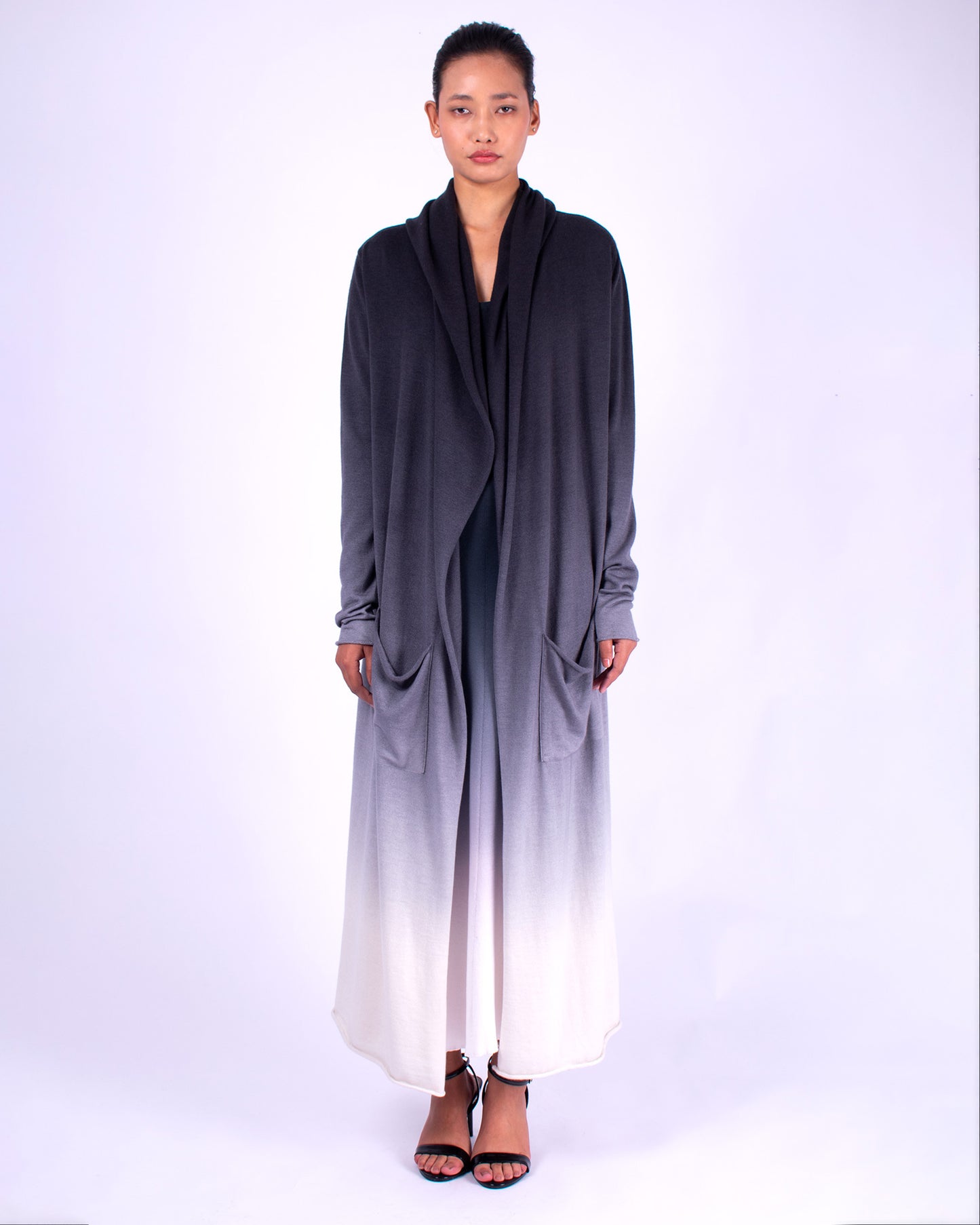 #771 Hooded long cardigan in cashmere