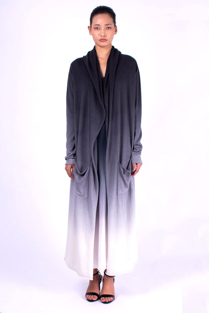 #771 Hooded Long Cardigan In Cashmere- Charcoal Ombre — Lars Andersson hand-loomed knitwear