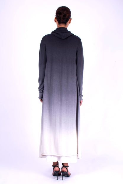 #771 Hooded Long Cardigan In Cashmere- Charcoal Ombre — Lars Andersson, view 3