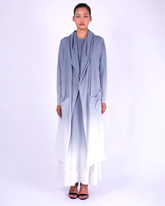 #858 Hooded long cardigan in organic cotton