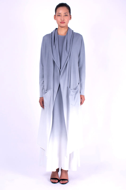 #858 Hooded long cardigan in organic cotton