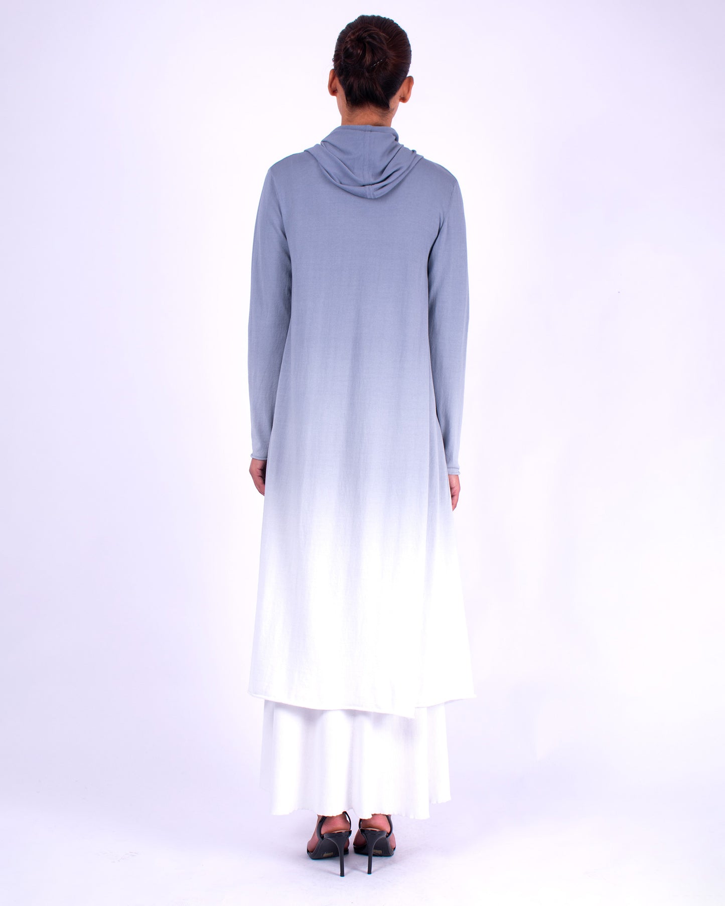#858 Hooded long cardigan in organic cotton