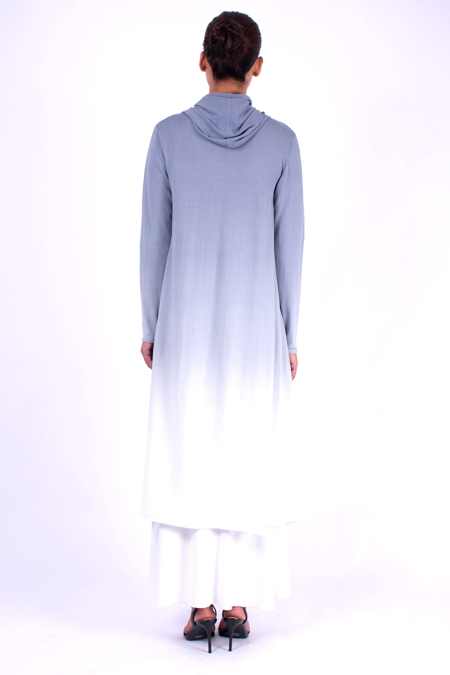 #858 Hooded Long Cardigan In Organic Cotton- Storm Ombre — Lars Andersson, view 3